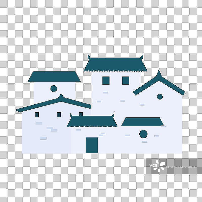 江南水乡小镇古建筑扁平插画图片素材