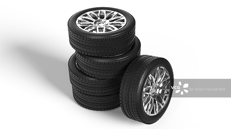 3D白色背景下轮胎的特写镜头图片素材