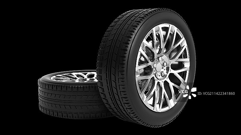 3D白色背景下轮胎的特写镜头图片素材