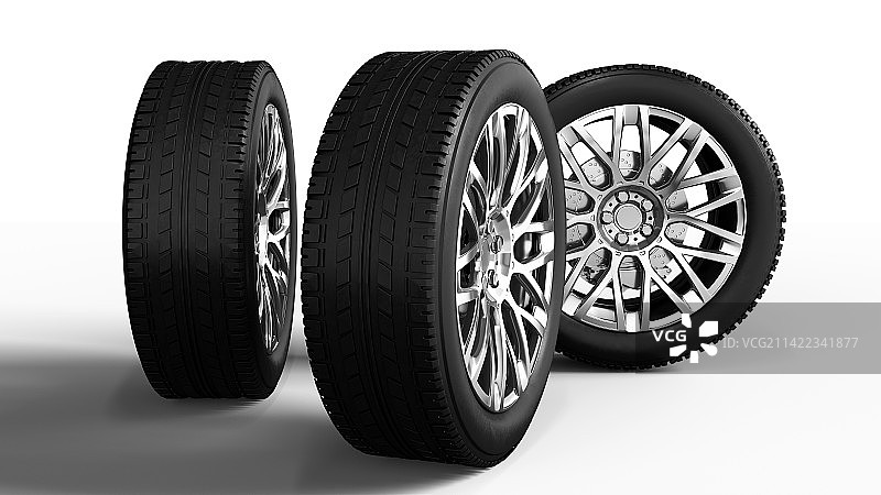 3D白色背景下轮胎的特写镜头图片素材