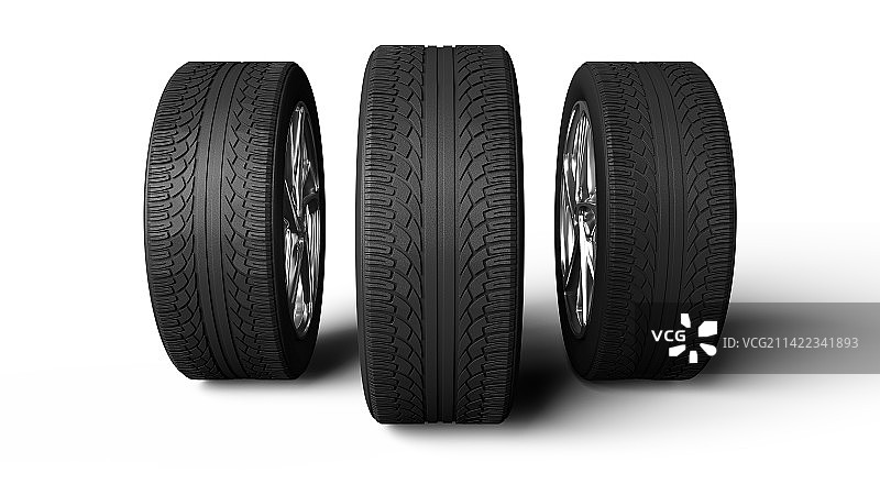 3D白色背景下轮胎的特写镜头图片素材