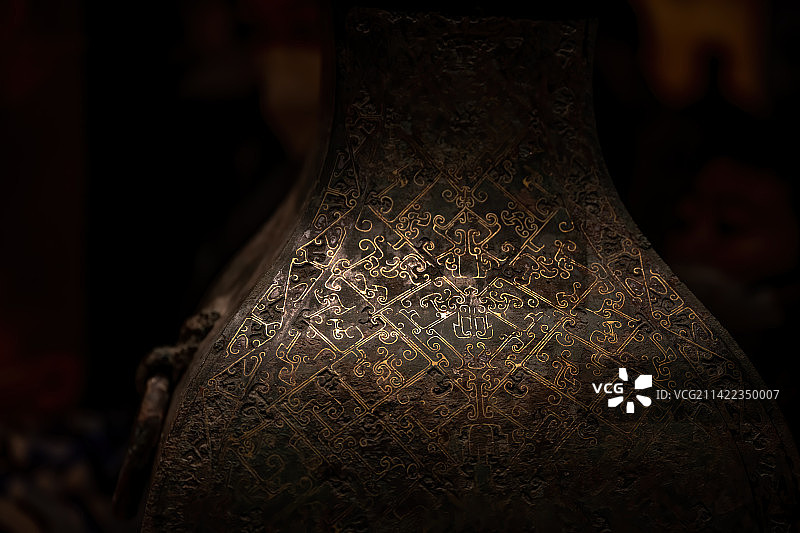 陕西西安博物院馆藏镶金文物图片素材