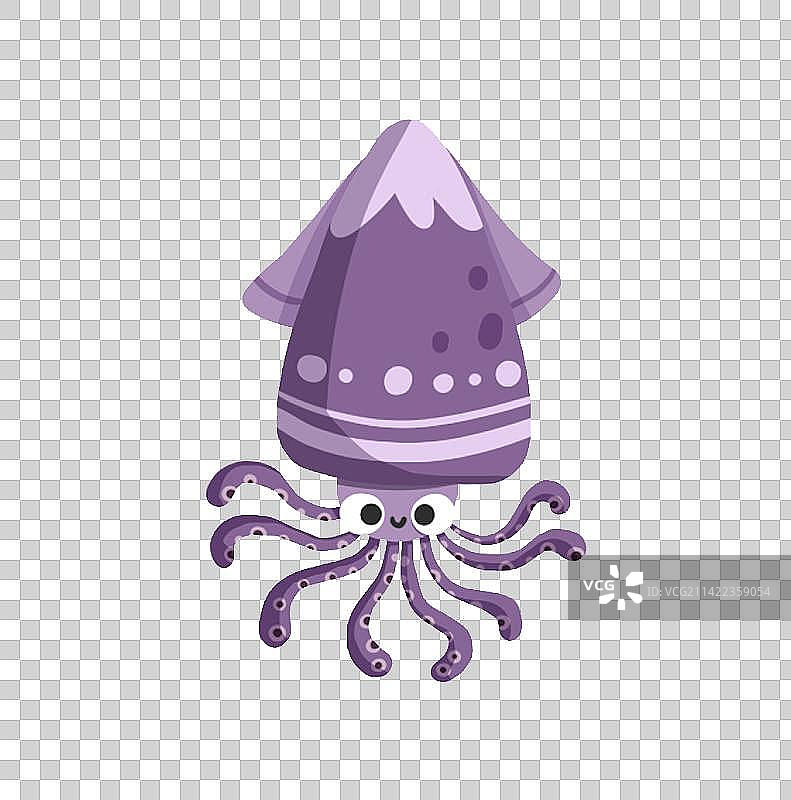 鱿鱼海洋生物动物自然元素卡通手绘装饰插画图片素材