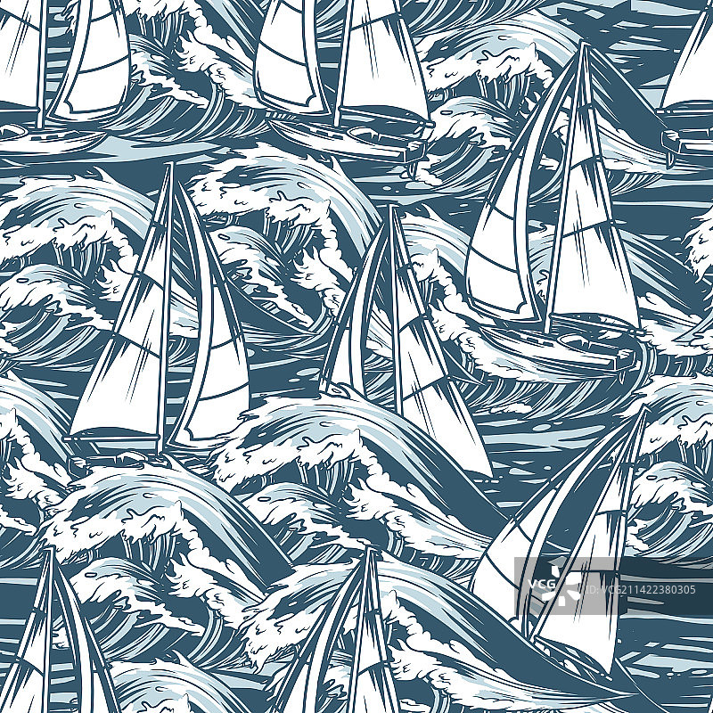 单色帆船无缝图案图片素材