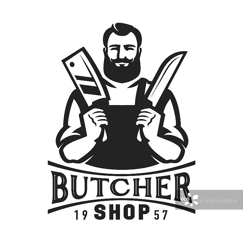 肉店屠夫手持肉刀图片素材