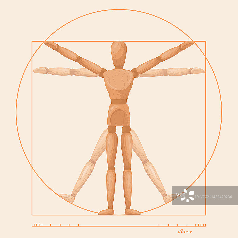 维特鲁威木制人体模型雕塑图片素材
