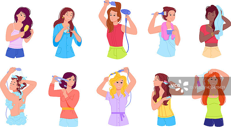 女性用发刷护理头发图片素材