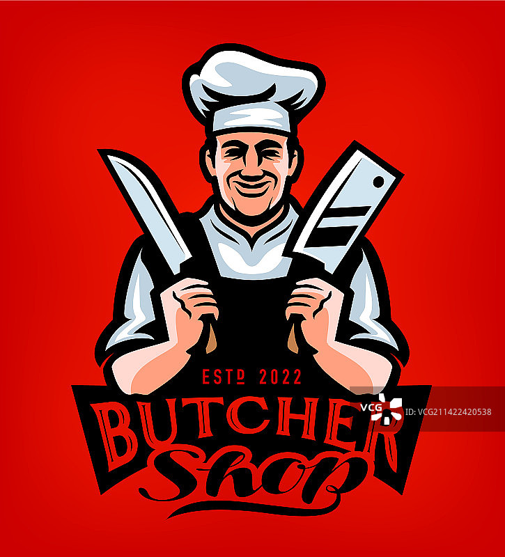 手持肉刀的厨师，肉店logo图片素材
