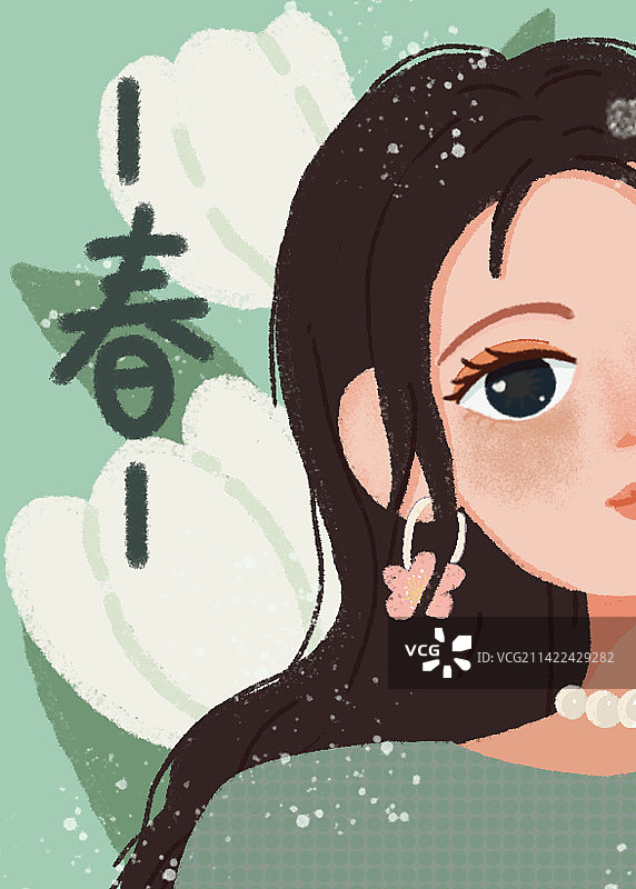 春季海报扁平风少女图片素材