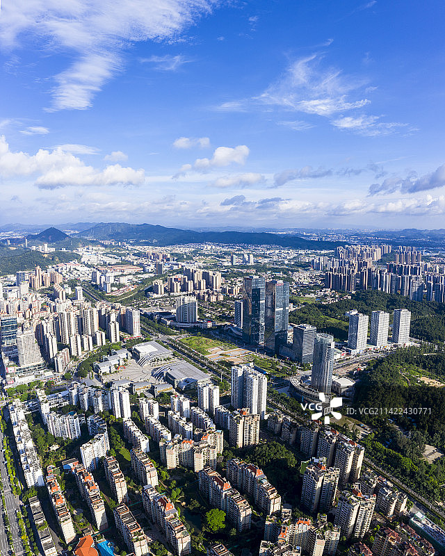 航拍城市风光天际线  江门中心商务区地标建筑图片素材