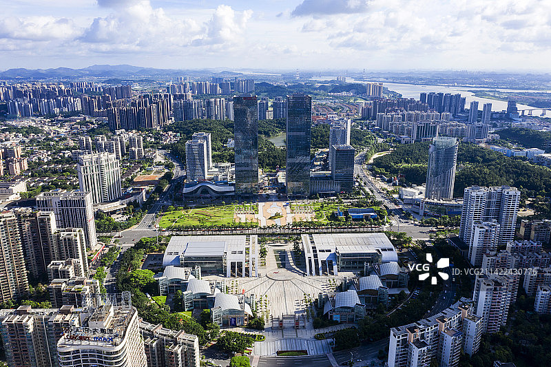 航拍城市风光天际线  江门中心商务区地标建筑图片素材