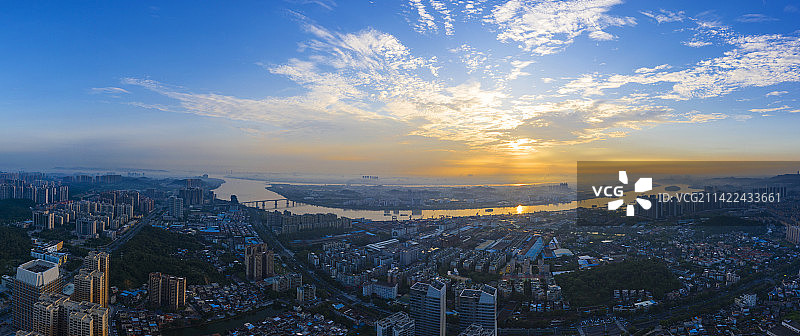 航拍城市风光天际线 广东江门城市港口图片素材