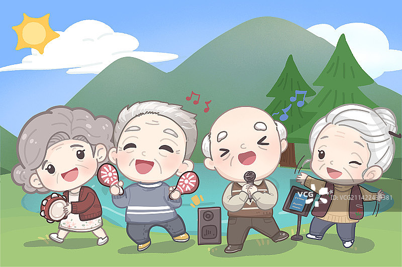 老友们一起开心过退休生活图片素材