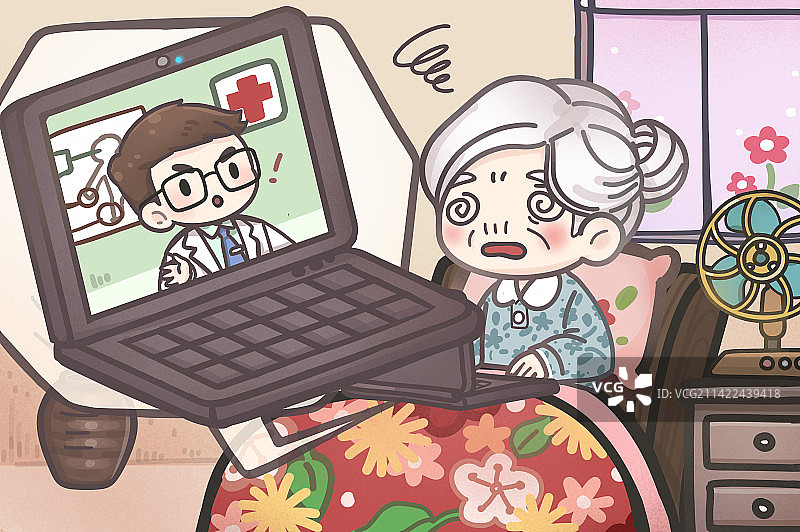 老奶奶视讯看诊图片素材