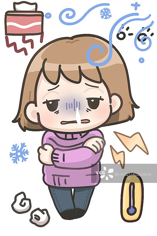 女孩全身发抖畏寒生病不舒服图片素材