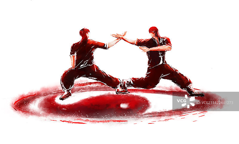 红色中国风武术功夫太极对战过招插画图片素材