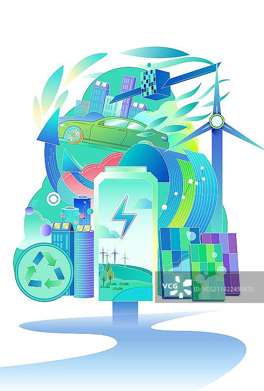 新能源风力光伏发电环保矢量插画图片素材