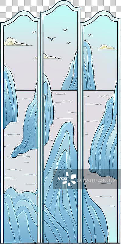 国风插画免扣元素之屏风图片素材