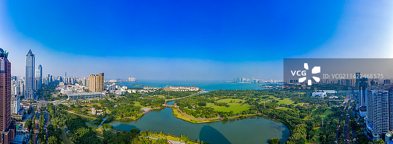航拍海南海口万绿园 海口湾公园 海滨特色热带植物观赏园 园林风光图片素材