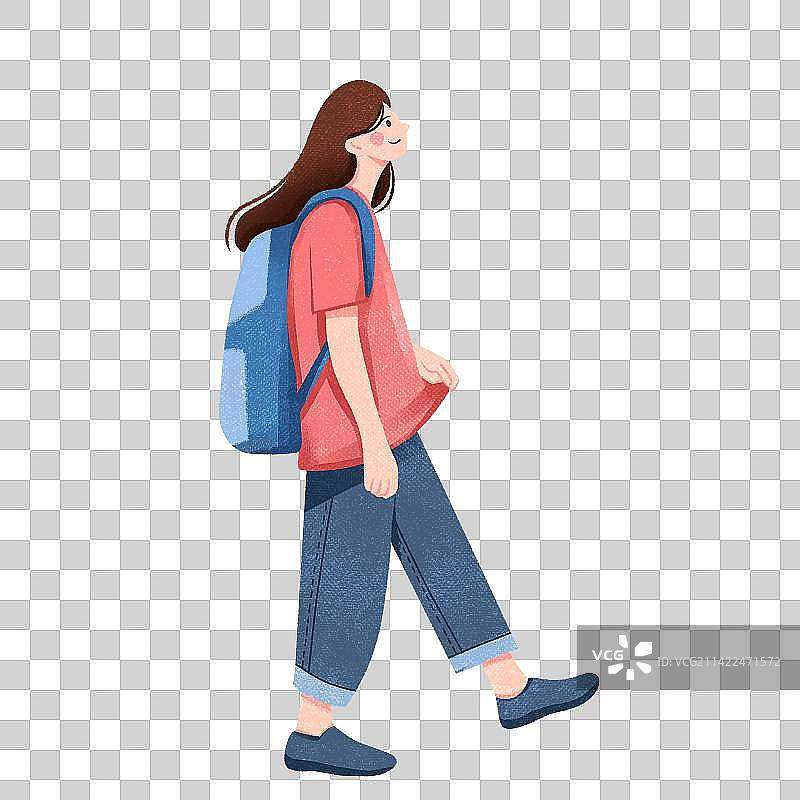 女孩背着书包走路插画元素图片素材
