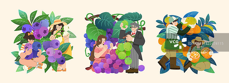 可愛人物采收水果手繪插畫图片素材