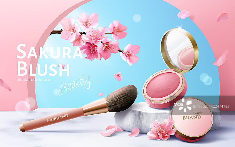 樱花腮红粉与粉刷化妆品广告图片素材