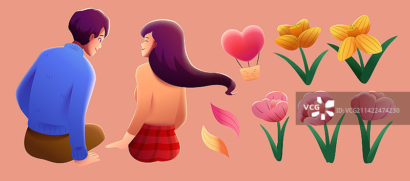 情人节情侣与花卉素材祝组合图片素材