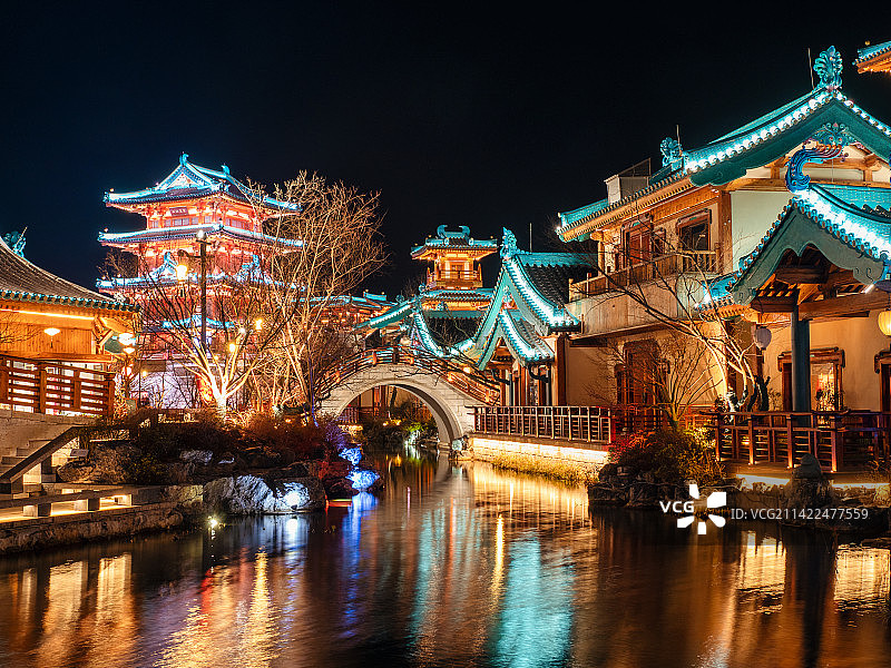 南京金陵小城燕集里风光航拍及夜景图片素材