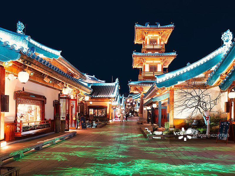 南京金陵小城燕集里风光航拍及夜景图片素材