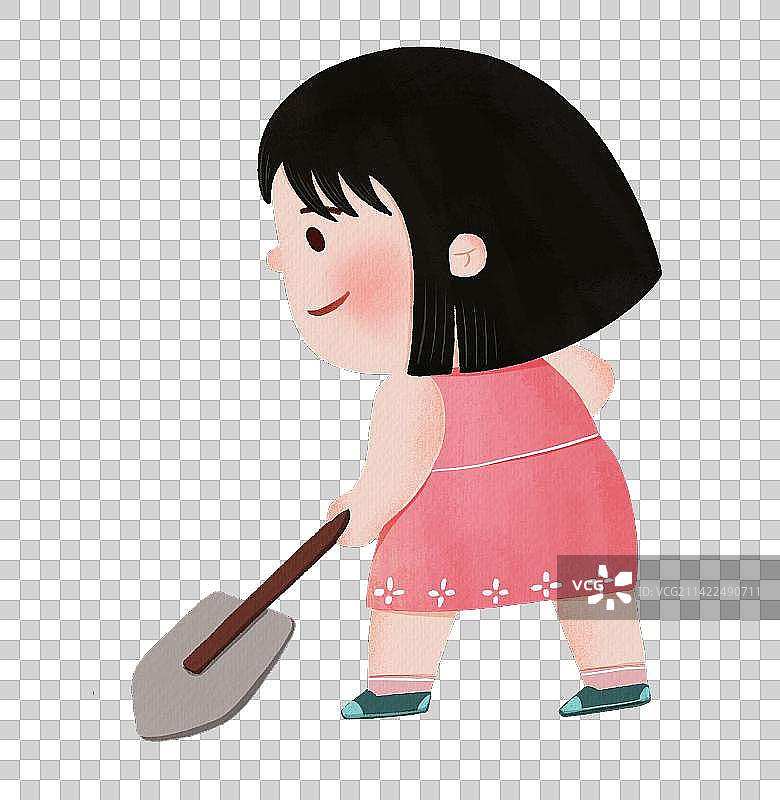 可爱的小女孩拿着铁楸种树图片素材