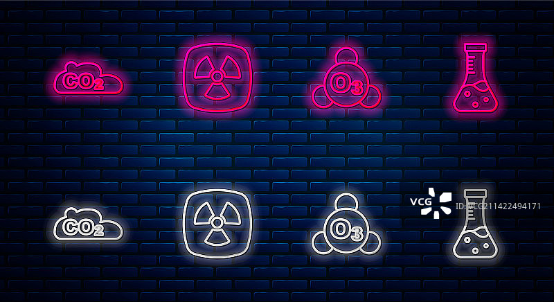 放射性臭氧二氧化碳排放线条图标合集图片素材