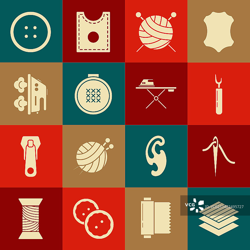 纺织面料卷、切割工具与纱线球图片素材