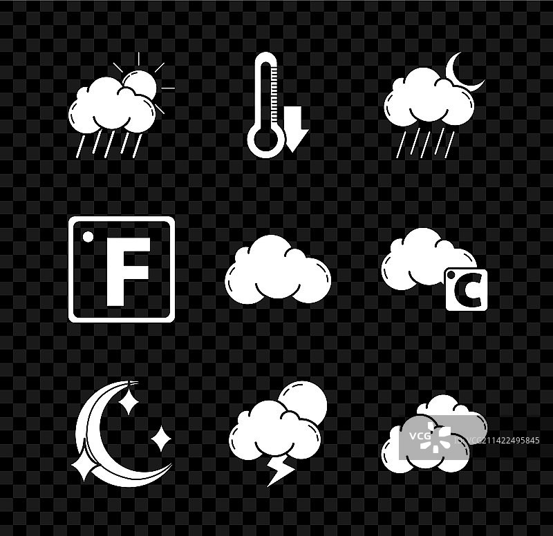 云朵雨太阳月亮温度计图标图片素材