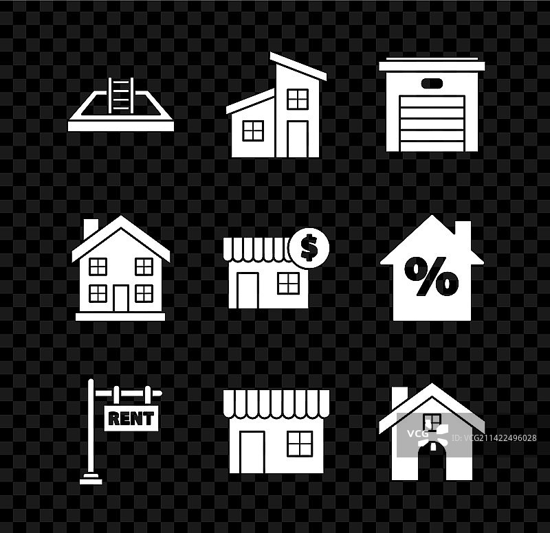 带梯子的游泳池、房子、车库图案图片素材