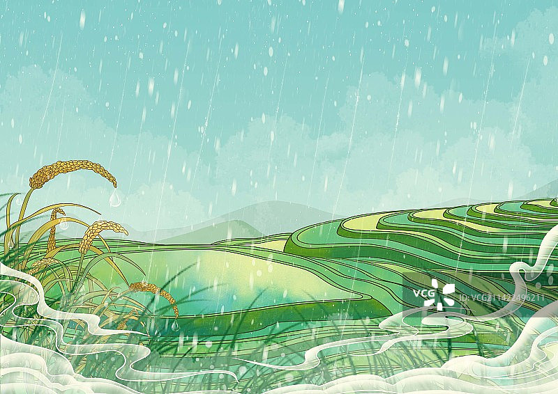 中国风美景节气季节背景插画谷雨图片素材
