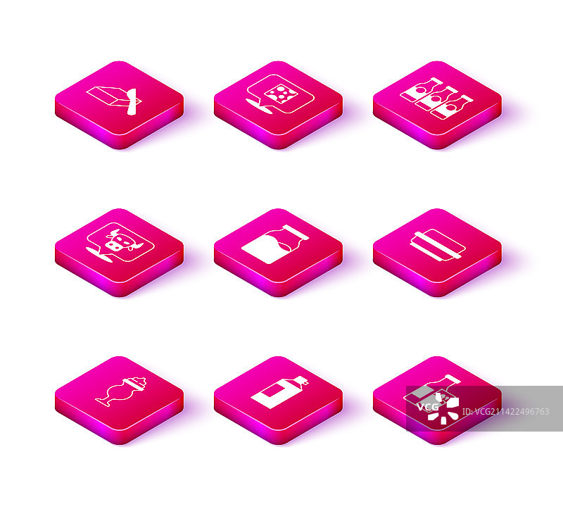 奶昔、奶油和奶牛头瓶子套装图片素材