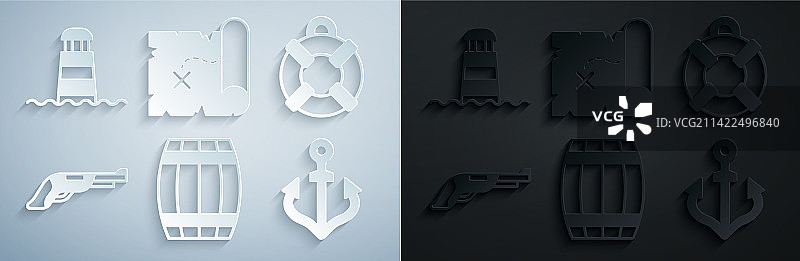 木制桶救生圈复古手枪套装图片素材