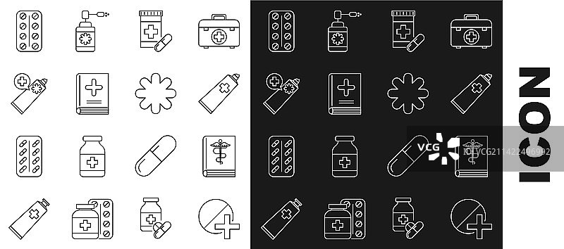 药品药丸或片剂医学书籍组合图片素材
