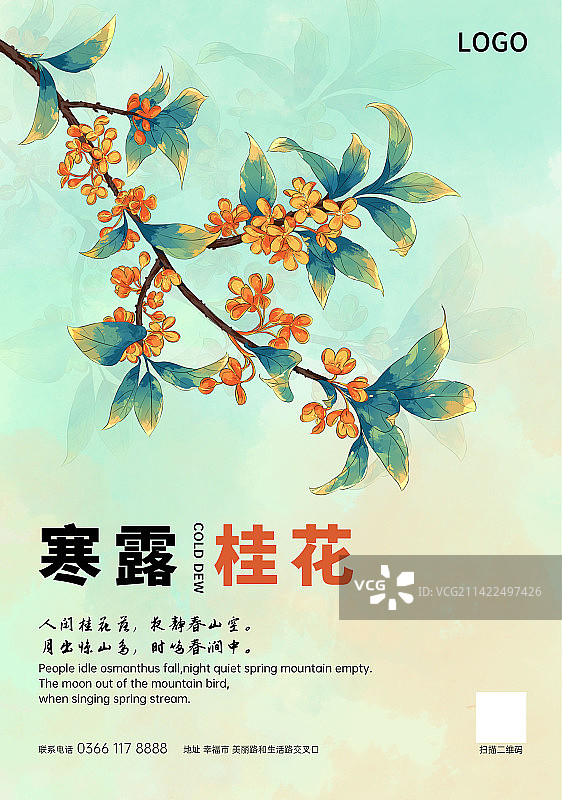 寒露节气桂花插画海报图片素材