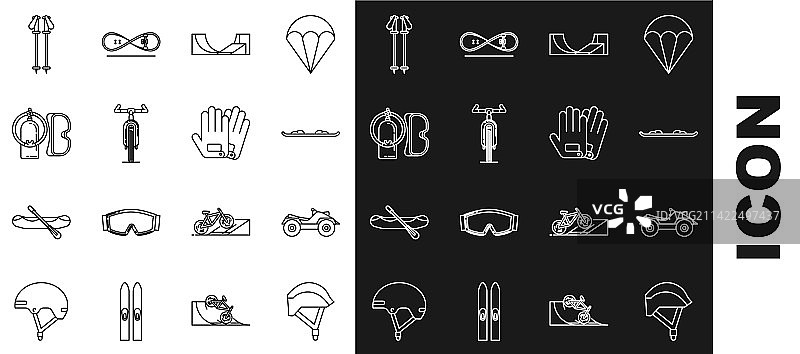 自行车头盔和全地形车等线条集合图片素材