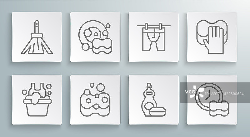 肥皂水盆和洗碗线条图标图片素材