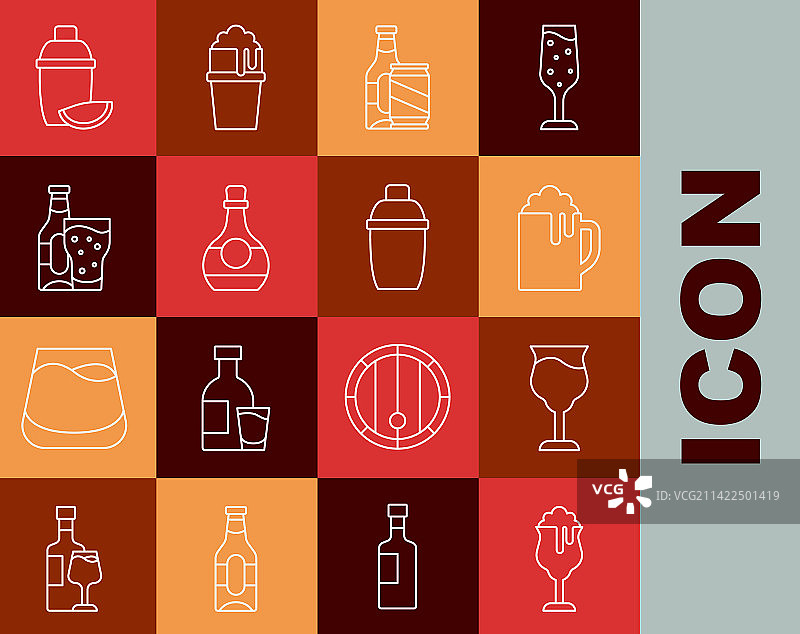 啤酒杯、葡萄酒杯与木制马克杯线条素材图片素材