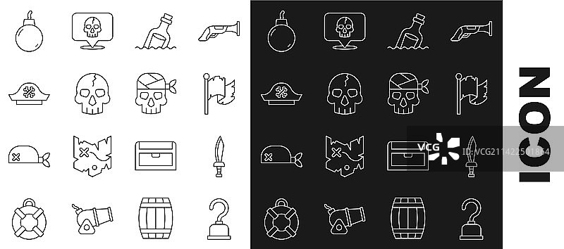 海盗钩剑旗帜漂流瓶图标素材图片素材