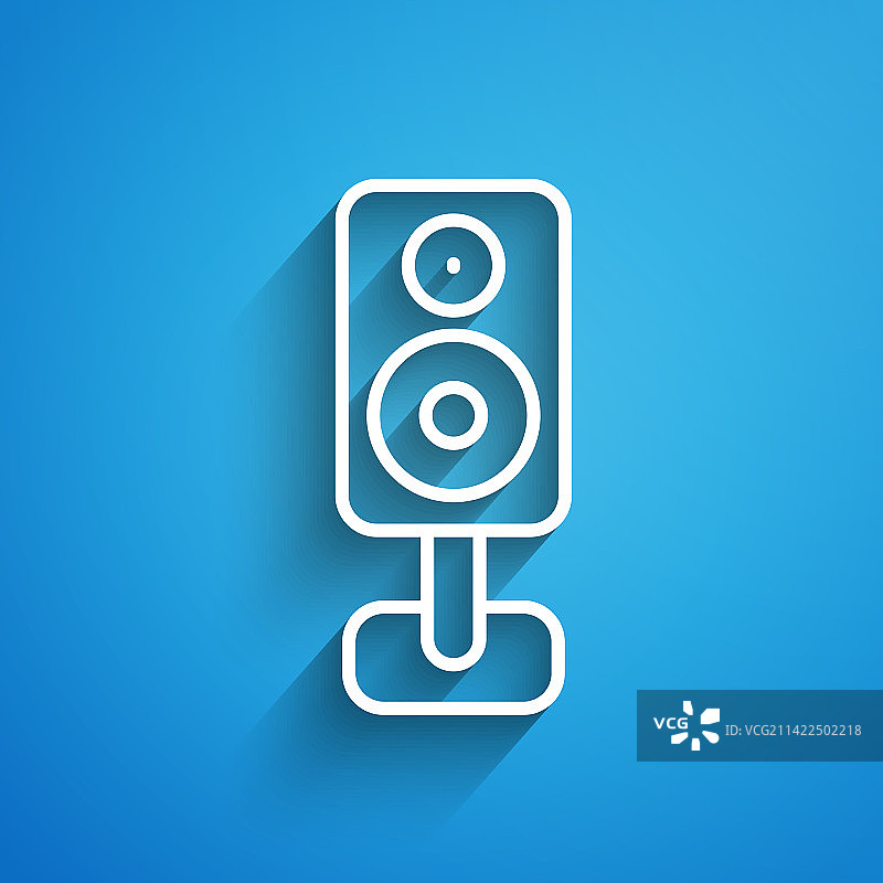 蓝色背景上的白色线条立体声扬声器图标图片素材