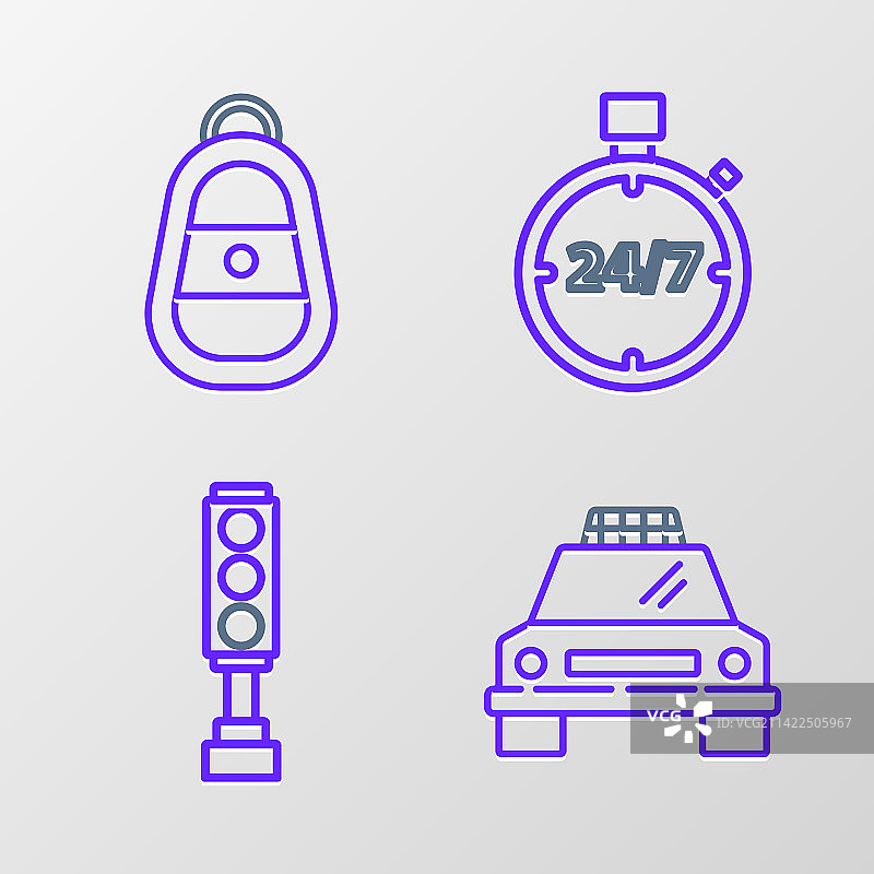 出租车、红绿灯和24小时秒表图片素材