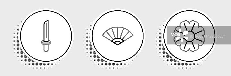 线条花卉、日本武士刀和中式纸张图片素材