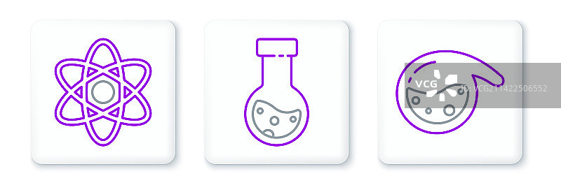 试管烧瓶和化学原子线条组合图片素材