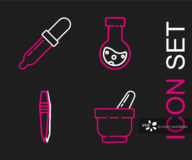 研钵研杵镊子试管线条组合图片素材