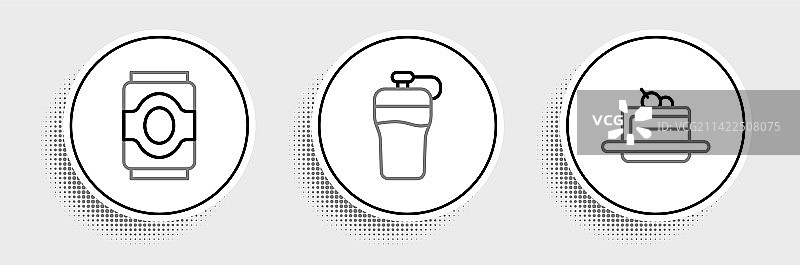 蛋糕、苏打罐和健身摇摇杯图标图片素材