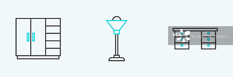 办公桌衣柜落地灯组合图标图片素材